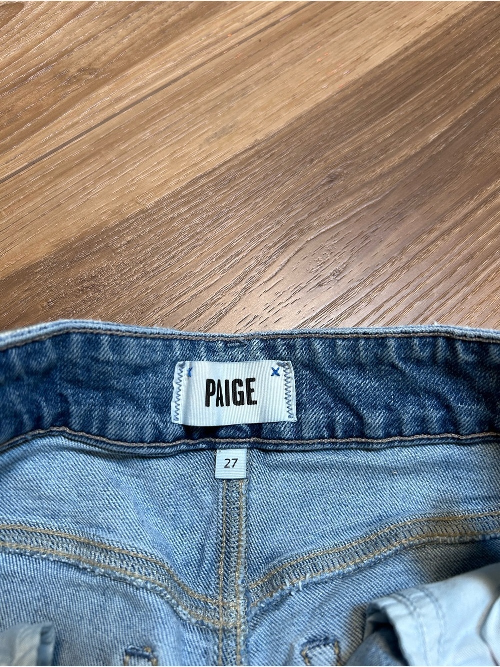 Paige Sasha wide leg jeans blue raw hem size 27 high rise medium wash revolve - Picture 4 of 11